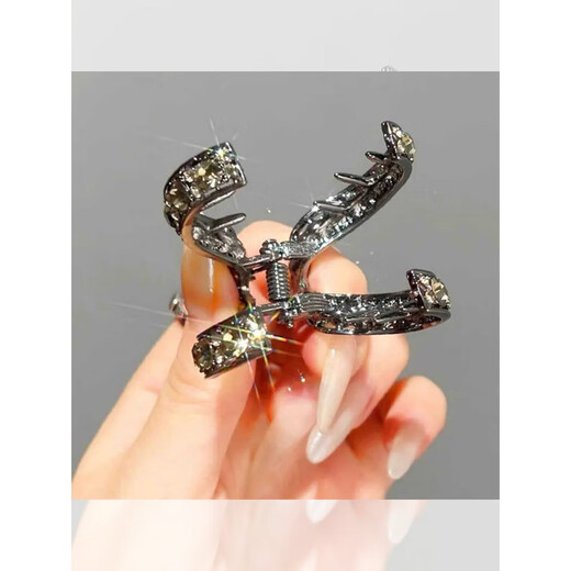 Hunan Prinzessin High Ponytail V-förmige Klammer-Reparatur-Artefakt-Kopf-Fleischbällchen-Haarclip-Strass-Klemme Kopfschmuck Frauen (schwarz + gold) V-förmiger Full Diamond Grab Clip [2 Packs