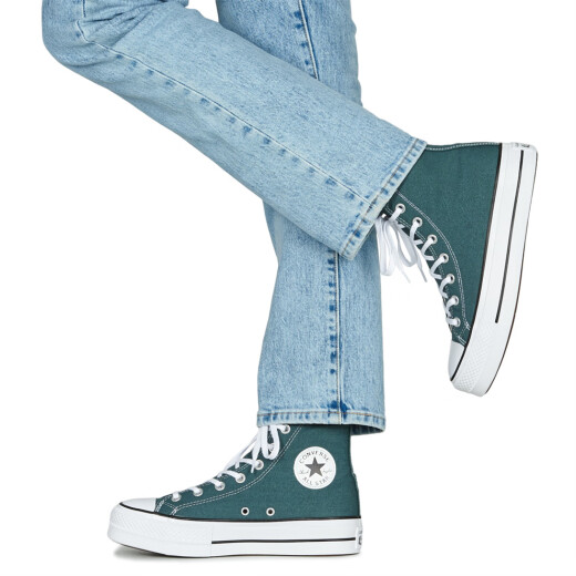 Converse Women's Zapatos gruesos de lienzo elevado zapatos deportivos CHUCK GREEN 2025 Nuevas zapatillas de zapatillas A12596c verde 36