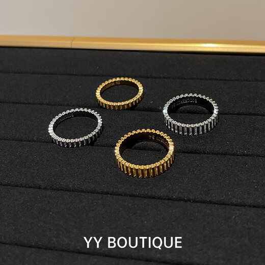 Juke YYBOUTIQUE non-fading lifetime warranty satin ribbon glossy stripe ring 18k gold high-end niche light luxury white gold wide size 6