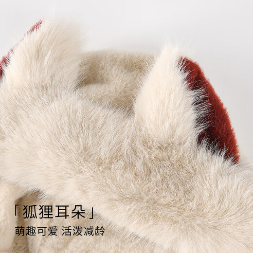 TUTORGOOSE cute fox plush hat scarf all-in-one women's autumn and winter versatile thickened and warm cycling scarf beige one size