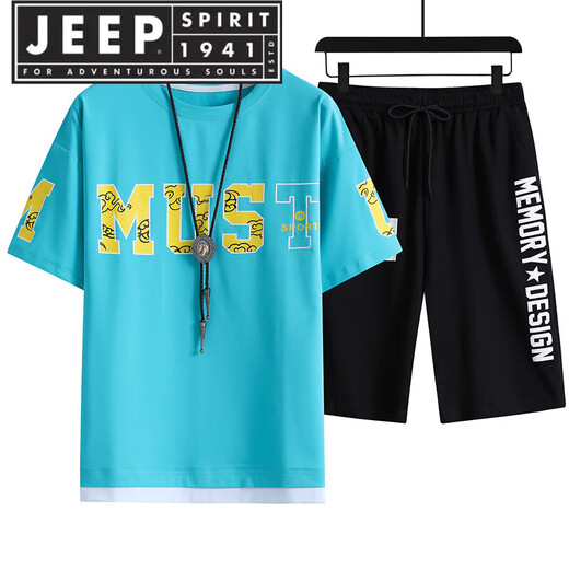 
JEEP SPIRIT trend short-sleeved T-shirt boy 12-15 years old junior high school students 13 teenagers sports suits 14 children's summer suits 826-5 black (short sleeves + shorts) M 160 (70-90Jin [Jin equals about 0.5 kg])
