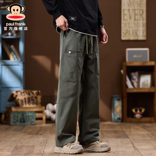 大嘴猴（paul frank）美式复古工装休闲裤男士春秋季新款潮牌百搭宽松直筒男装阔腿裤子 军绿色9885H【官方正品】 XL 【建议120-140斤】