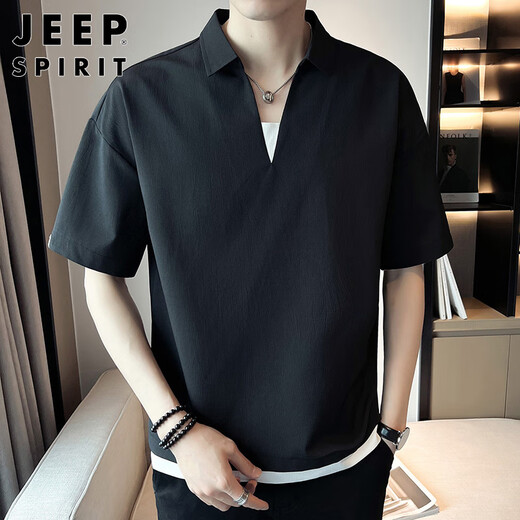 JEEP SPIRIT吉普短袖T恤男夏季男士polo打底衫男装宽松半袖冰丝潮牌上衣服