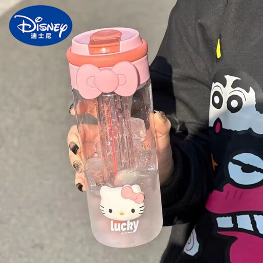 迪士尼（Disney）高颜值水杯可爱学生ins女生吸管便携耐高温防摔塑料杯 紫色【kt蝴蝶结+kt猫】 701ml