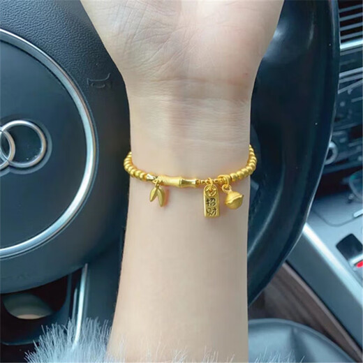 OAZ Golden Bamboo Sand Gold Bracelet for Women, Golden Bead Bracelet as a Gift for Girlfriend, Bamboo Bell Bracelet, Stretch Style