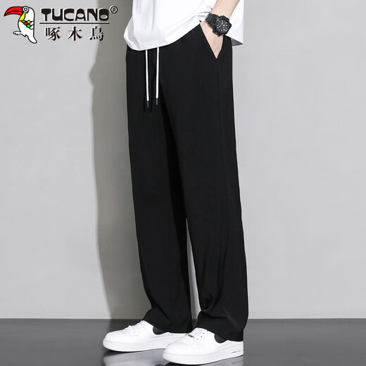 Woodpecker (TUCANO) pants men's spring and summer straight-leg casual pants men's loose draped sports versatile trousers black L
