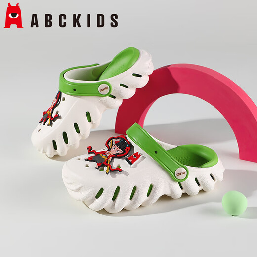 ABC Kinder Kinder Hole Schuhe Junge Cartoon Nezha Sandalen Mädchen Baby Outdoor Sandalen Männer 8623 Weiß und Grün 34-35