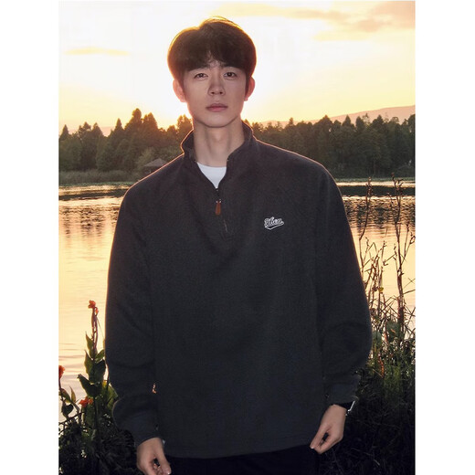 Katuchi American Stand-up-Kragen Halbzipper Sweatshirt Herren Herbst schwere langärmlige Basishemd High Street Trendy Sports Unterwäsche White Grey XL [Vorgeschlagen 120-140jin [Jin gleich 0,5 kg]]