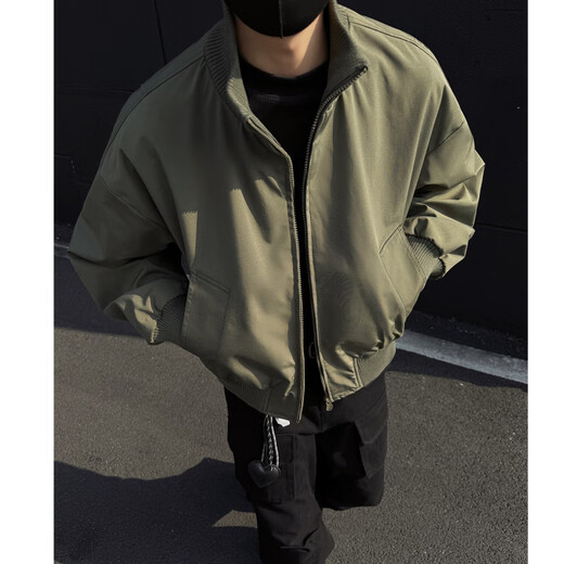 NYING silhouette windproof flight jacket men's 25 spring and autumn new American trendy brand cleanfit handsome stand collar H1039 military green XL (125-145Jin Jin equals 0.5 kg)