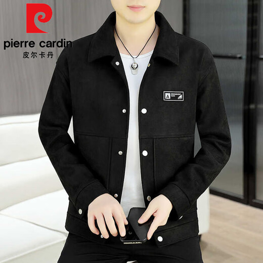 皮尔卡丹（pierre cardin）翻领修身休闲麂皮夹克男士秋季休闲韩版潮流外套男百搭帅气上衣男 9921卡其 XL