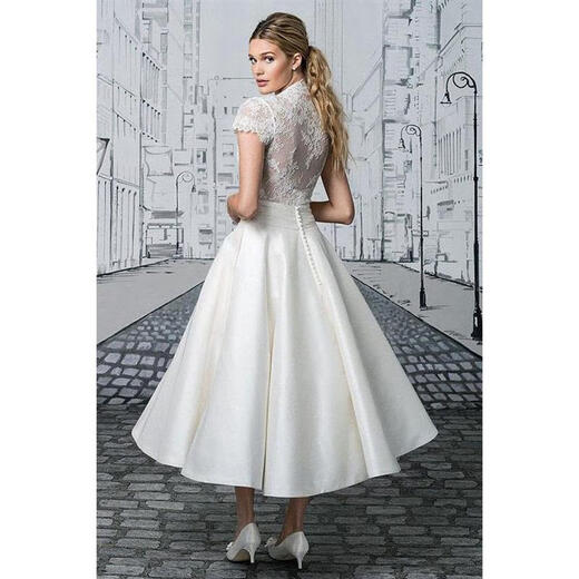 Beiyao dress high-end evening dress small people can usually wear loose European and American summer elegant lace splicing V-neck bridesmaid dress off-white S