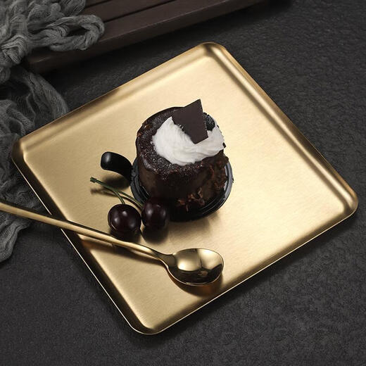 FANCYCHIC Korean stainless steel rectangular barbecue plate cafe tray snack flat plate commercial gold barbecue plate straight edge rectangular plate 20* (201 silver) 8.5cm