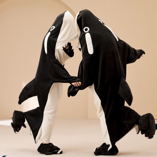 Liu Chaobu children's nightgown winter hooded home clothing club afraid of sand sculptures and flannel autumn killer whale cos clothing funny sleep F45-JS fleece#4839 white and blue shark (thickened and upgraded 80 male L