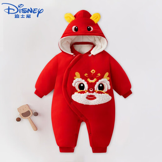 迪士尼（Disney）新生婴儿衣服秋冬加厚加绒红色宝宝连体衣蛇年满月外出服冬装冬季 TY9738红色财运亨通蛇 90cm