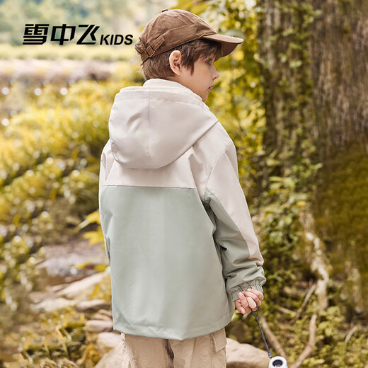 Flying in the Snow Children's Clothing Children's Jacket Boys Three-in-One Girls Spliced Hooded Outdoor Jacket Green 170