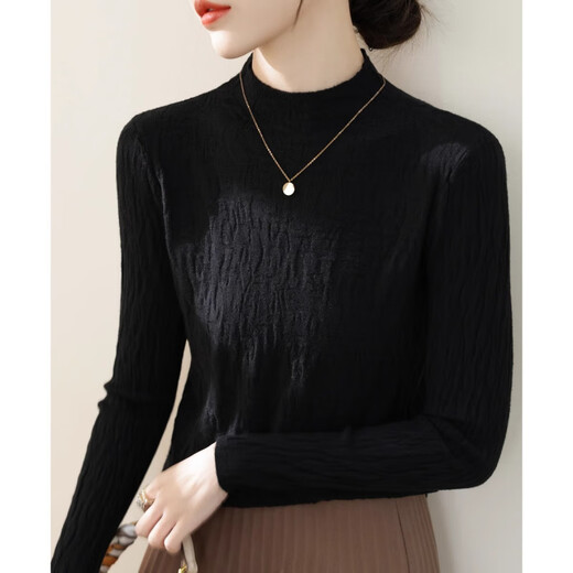 FSAT pleated half turtleneck white bottoming shirt for women in spring and autumn style with mid-collar textured knitted sweater long-sleeved top off-white L recommended 105-120 Jin Jin equals 0.5 kg