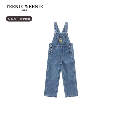 Teenie Weenie Kids 25 years new style retro modern denim suspender trousers for boys and girls, blue floral gray 150 cm