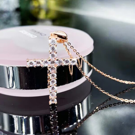 Li Shen 18k gold necklace women's moissanite imitation diamond cross pendant color gold rose gold clavicle chain set chain rose gold single pendant