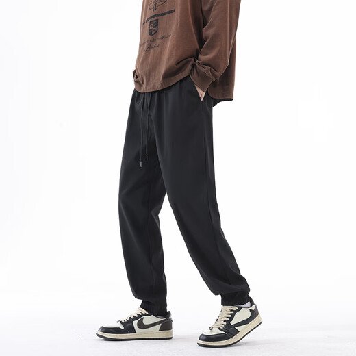 Dingfengbaoluo solid color casual pants for men in autumn, simple, loose, breathable and versatile, sports leg-length pants DFK80 black 3XL