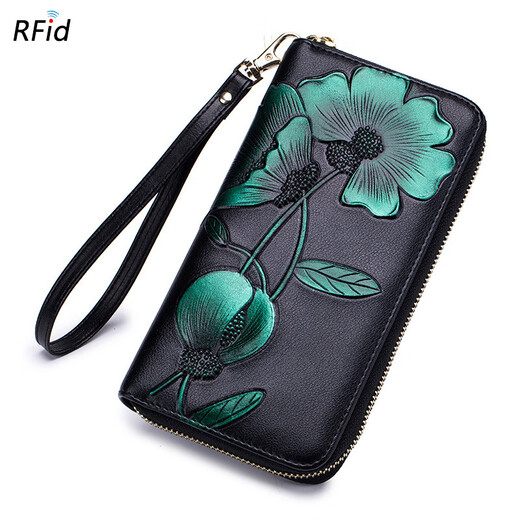 Yunfan (Yunfan) Portefeuille Long Women's Long Real Cuir Cuir Zipper portefeuille RFID Fashion Personnalité Cow Cuir Cutch 22780 Bauhinia - Purple