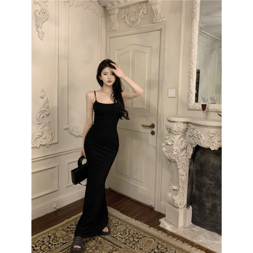 郦狼夜店感气质吊带连衣裙女夏季纯欲辣妹性感紧身后妈鱼尾包臀长裙子 粉色 M 95-105斤