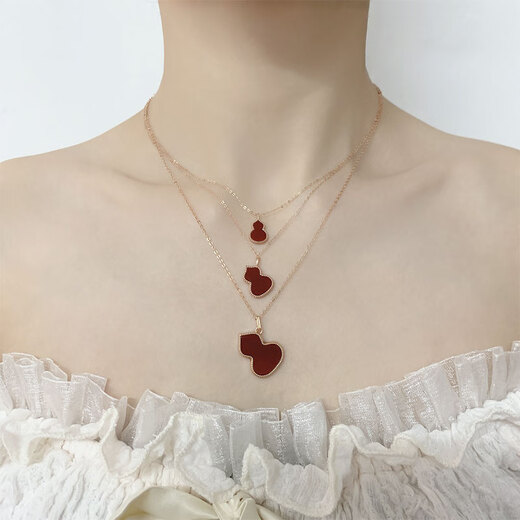 Hunter 18K gold gourd pendant color gold rose gold gold pendant red agate clavicle chain set chain women's gift au750 18K gold rose gold (with 18K gold necklace) large gourd