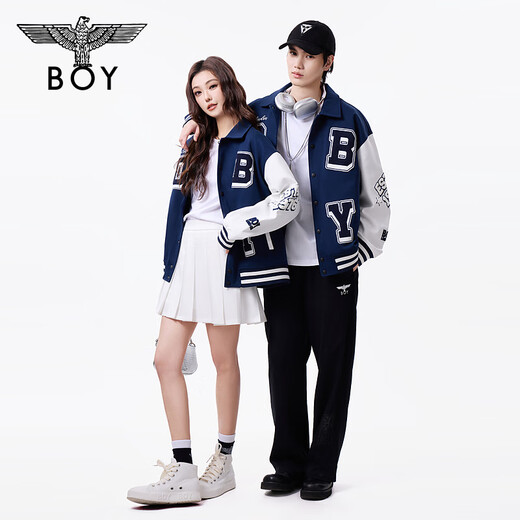 
BOY LONDON [Baseball Boy] Autumn Men and Women's Same Jacket Color Bundle Print Academy Style Fashion Baseball Uniform N12003 Navy Blue Regular L