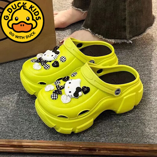 G·DUCK KIDS儿童拖鞋夏季新款厚底洞洞鞋女凯蒂猫增高防滑软底包头拖鞋 白色+粉蝴蝶结猫[厚底7.0]EVA 36 -37[适合35-36]