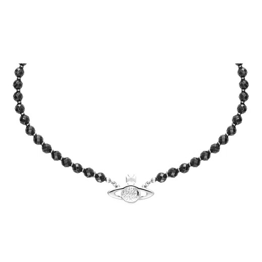 Vivienne Westwood Queen Mother Black Agate Single Layer Necklace Black Necklace for Girlfriend Birthday Gift Genuine Women