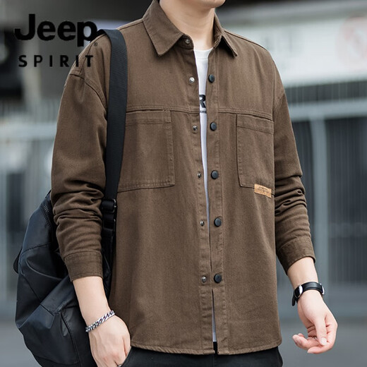 JEEP SPIRIT吉普长袖衬衫男2025春秋款工装外套男新款上衣青年简约时尚休闲衬 K12108白色 M 约100-120斤可穿