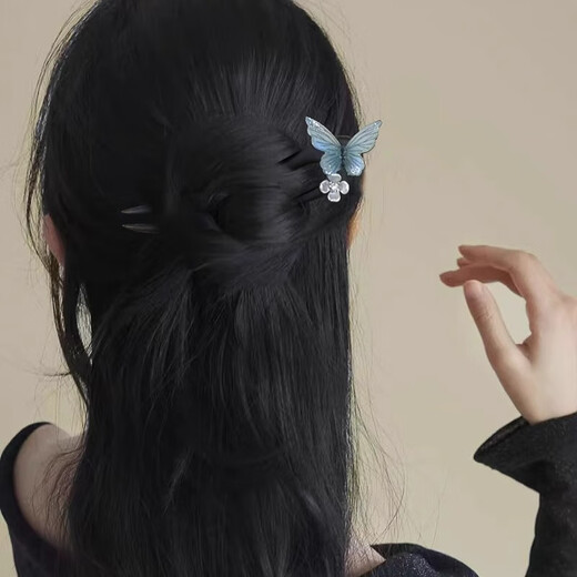 Xiang Princess Magnolia Fragrant Blue Butterfly Hairpin New Chinese Style Retro Fairy Flower Wooden Hairpin Horse Face Skirt Hanfu Hairpin Blue Butterfly Flower Hairpin