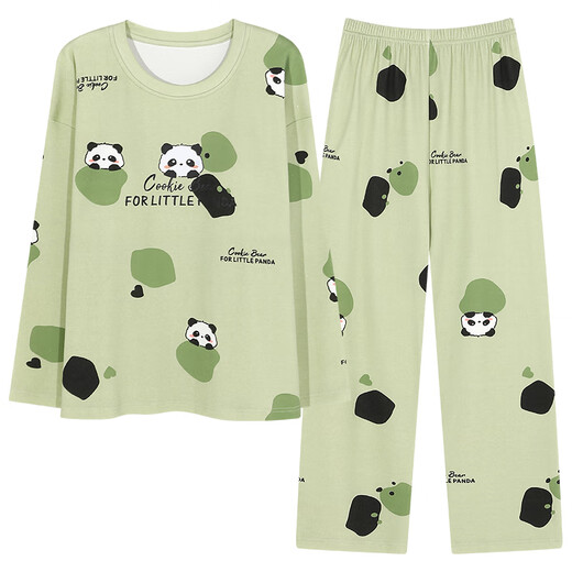 Catman Spring- und Herbst-Frauen-Langarm-Pyjama mit Brustpolster integriert Baumwolle große Hauskleidung im Sommer und Winterstil dünn und lose HRY1049 m (Empfohlen 75-95 Jin [Jin Equals gleich 0,5 kg])