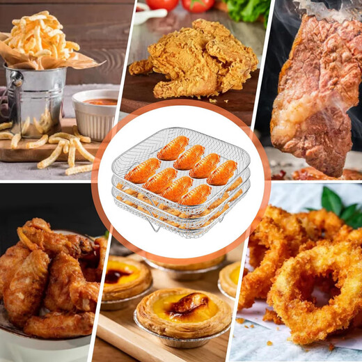 FANCYCHIC square multi-layer stainless steel oven air fryer accessories grill drain rack barbecue mesh steaming rack baking cooling rack 3-layer square grill