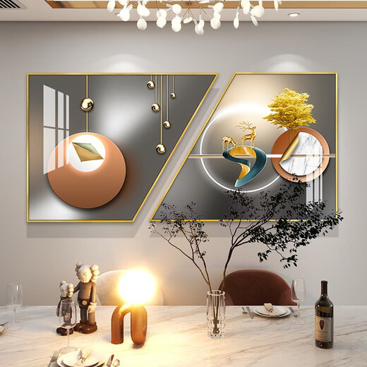
Light luxury restaurant decoration painting modern simple dining room hanging painting dining table background wall creative combination crystal porcelain painting TXMG12119 60*70*2/two combination 60*120 elegant black 3