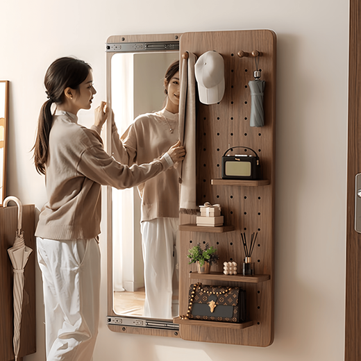 Xiaojiangti solid wood dressing mirror household floor-standing mirror bedroom full-body mirror rotating mobile clothes hanger integrated fitting mirror