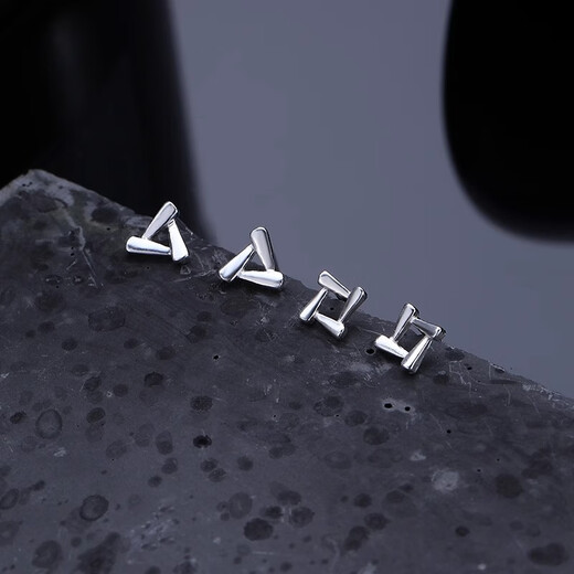 Mansheng Geometric Sterling Silver Stud Earrings for Men with Design Sense Niche 999 Silver 2026 New Hot Style Single Simple Earrings for Men 999 Silver Geometric Square Earrings (Pair)