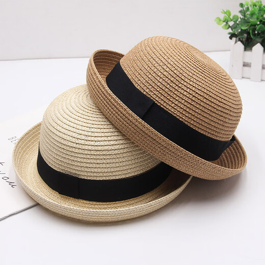 Chu Zi Ji Topper Frauen französischer Französisch- und Sommerhut Sonnenhut Mode Strohhut Frauen kleiner Schwim Sonnenschutz Japanische vielseitige Topfhut KOREAN STYLE ENGLISCHE KHAKI/BUR TOPPER Erwachsener Model (55-57 cm)