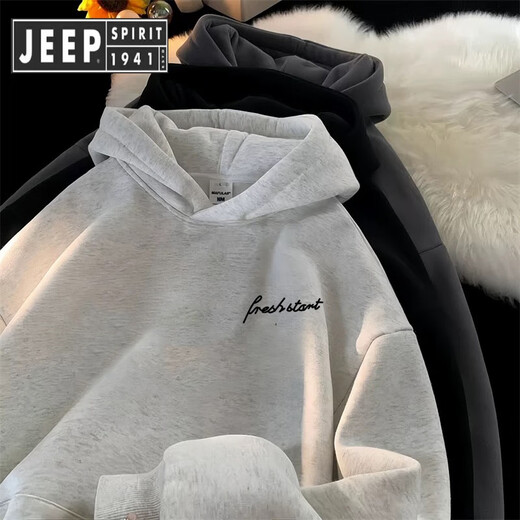 JEEP SPIRIT тяжелая однотонная хлопковая белая серая модная мужская толстовка с капюшоном американского бренда с надписью осенне-зимняя свободная плюс бархатная толстая белая серая XL (рекомендуемый вес 125-140 Джин Джин равен 0,5 кг)