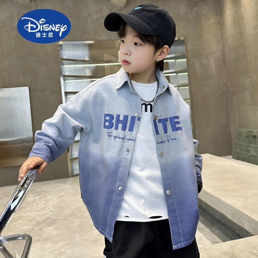 Disney boys gradient jacket spring and autumn 2025 new children's autumn shirt pure cotton medium and large children's shirt thin handsome green 140 cm