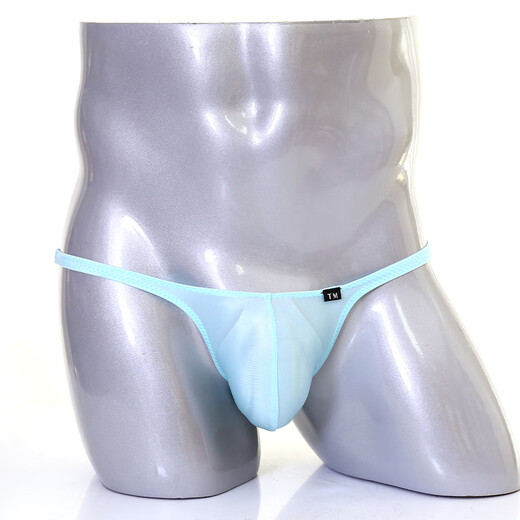 G-STATION TM series sexy men's thong high elastic, soft and comfortable polyester thin breathable ultra-low waist tight underwear sky blue 1 pair L (day size is too small)