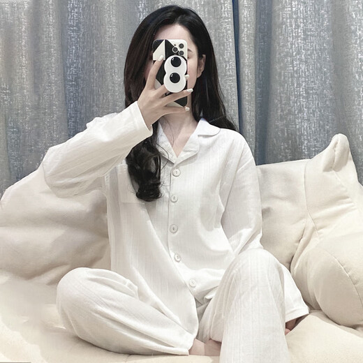 Yalu-Pyjamas für Frauen im Frühjahr und Herbst Baumwoll lange Ärmel einfache Damen losen Sommer-High-End-Home-Kleidung Herbst und Winter neuer Stil D6167 M [75 100jin [Jin ist 0,5 kg]]