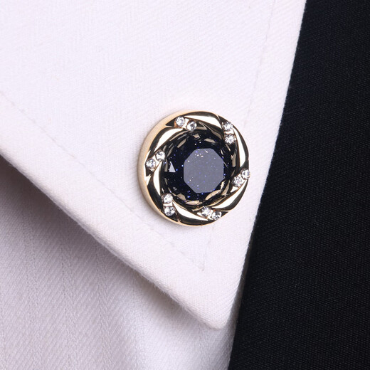 Kuxuan Retro Gold Men's Broche Deep Blue Round Artificial Starry Sky Stone Collar Pin traje Pin Broche Button Button Fun Spider Brooch