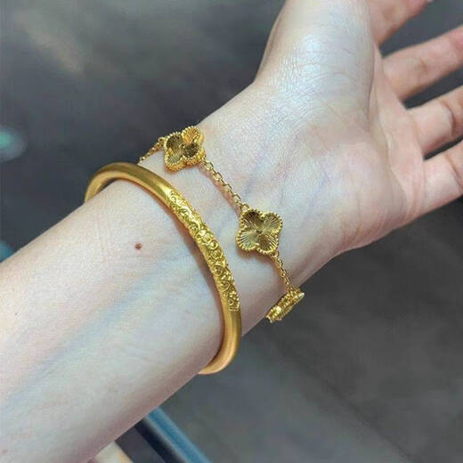 AYD Old Phoenix Gold Store Style Curly Grass Pattern Bracelet D Fu Same Style Ancient Method Inherited 999 Pure Gold Pure Silver Gold-Inlaid Silver Bracelet Plain Curly Grass Pattern Bracelet