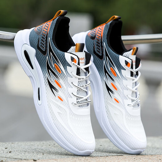 Sportschuhe Herrenschuhe Frühling und Sommer atmungsaktives weiches alleinige Netzschuhe Herren lässige Schuhe leichte schockabsorbierende Trendschuhe Männer Weiß und Blau K333 40