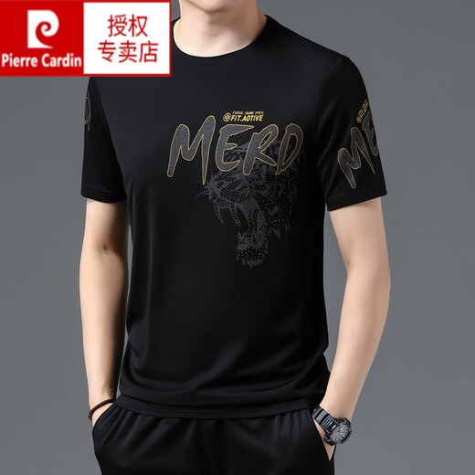Pierre cardin summer new ice silk short-sleeved T-shirt for men's round neck print trendy thin top half-sleeved T-shirt White 719 M 165 [recommended 100-120 Jin [Jin equals 0.5 kg]]