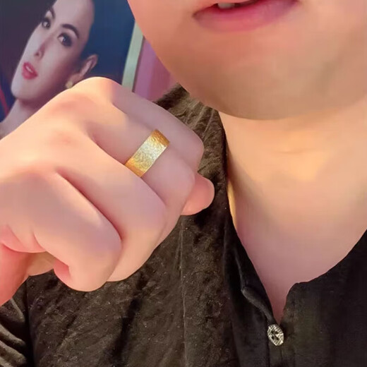 Jinmanyuan gold ring men's gold 999 solid domineering wide face hammer ring flat plain ring ring can be engraved 60 grams (ring width 12-18mm)
