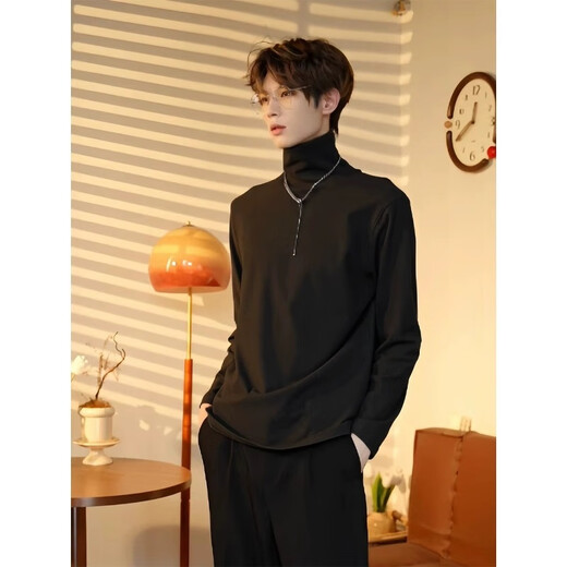 Degarda turtleneck German velvet bottoming shirt for men in autumn and winter new warm inner fit slim long-sleeved T-shirt American handsome sweatshirt GMFS-173 black XL