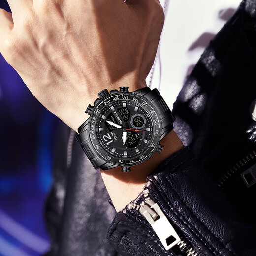 Raellishi School Season Student Electronic Watch Men's Teenager Alarm Clock Luminous Waterproof Army Watch Junior High School Birthday Gift Male 6193. All Black Silicone Tape [Gift Box Packaging]