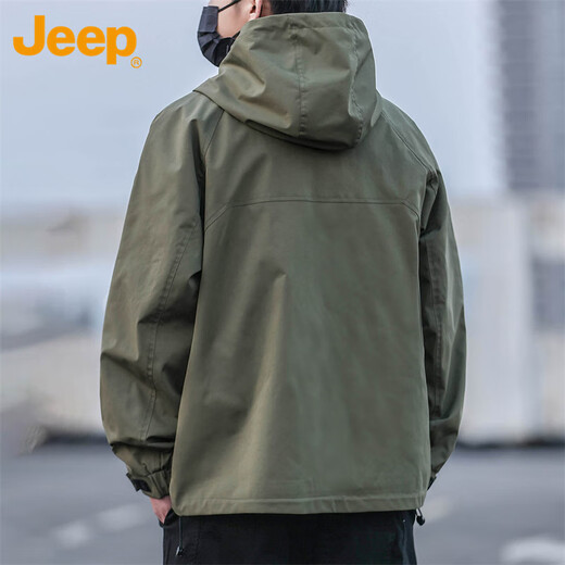 Jeep (JEEP) jacket men's autumn and winter trendy hooded assault jacket men's casual loose work clothes military green XL
