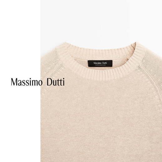 Massimo Dutti折扣升级2025男装休闲慵懒风圆领针织衫毛衣长袖00973376 米白色 M